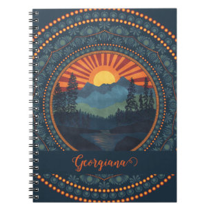 Gepersonaliseerde  wildernis Sunset Dot Mandala Notitieboek