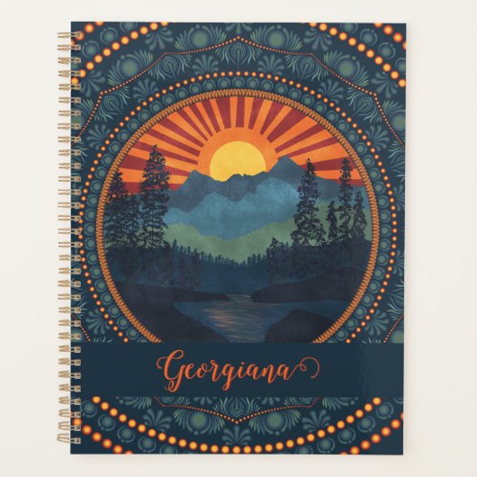 Gepersonaliseerde wildernis Sunset Dot Mandala Planner (Voorkant)