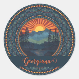 Gepersonaliseerde  wildernis Sunset Dot Mandala Ronde Sticker