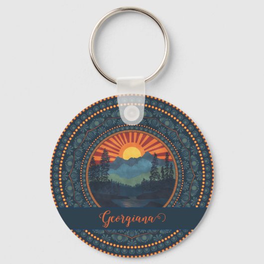 Gepersonaliseerde  wildernis Sunset Dot Mandala Sleutelhanger (Voorkant)