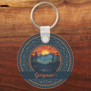 Gepersonaliseerde  wildernis Sunset Dot Mandala Sleutelhanger