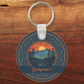 Gepersonaliseerde  wildernis Sunset Dot Mandala Sleutelhanger