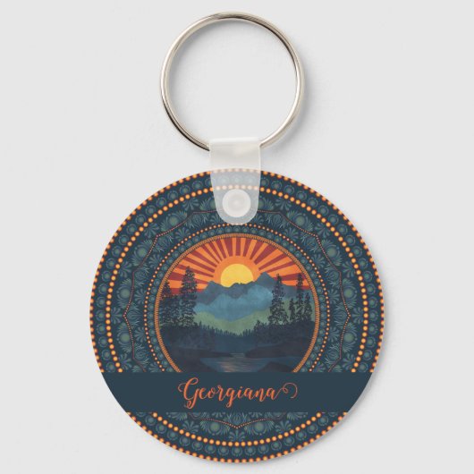 Gepersonaliseerde wildernis Sunset Dot Mandala Sleutelhanger (Achterkant)
