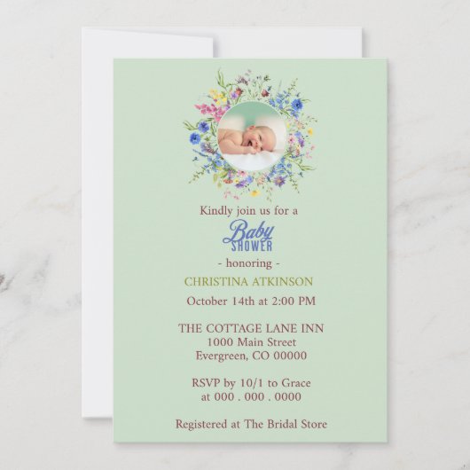 Gepersonaliseerde Wildflower Baby Meisje Douche Kaart (Voorkant)