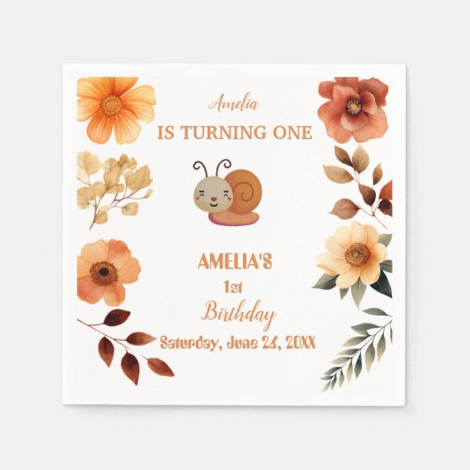 Gepersonaliseerde wildflower decoraties 1e verjaar servet (Voorkant)