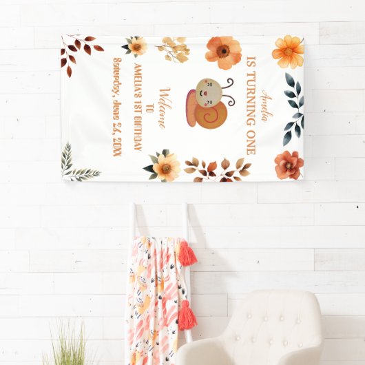 Gepersonaliseerde wildflower decoraties 1e verjaar spandoek (Insitu)