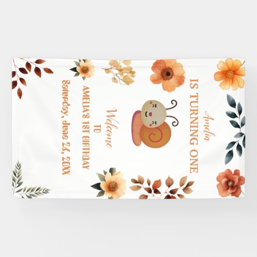 Gepersonaliseerde wildflower decoraties 1e verjaar spandoek (Horizontaal)