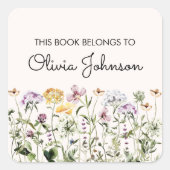 Gepersonaliseerde Wildflower Garden Floral Bookpla Vierkante Sticker (Voorkant)