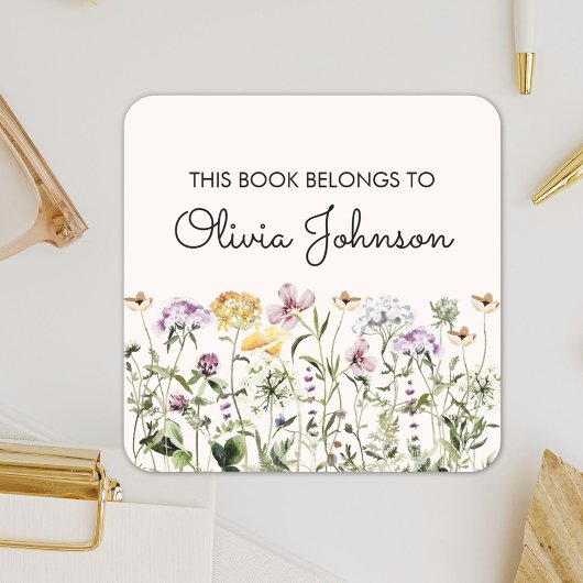 Gepersonaliseerde Wildflower Garden Floral Bookpla Vierkante Sticker