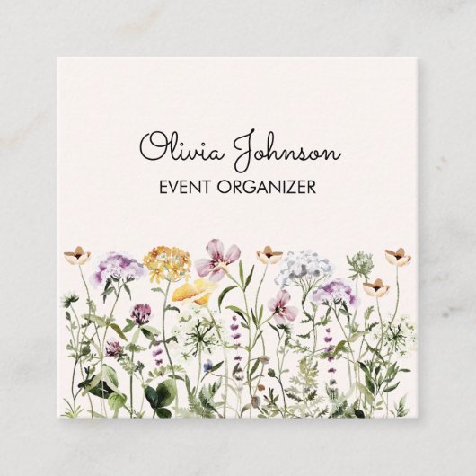 Gepersonaliseerde Wildflower Garden Square Vierkante Visitekaartje (Voorkant)