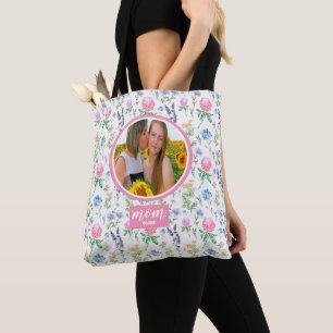 Gepersonaliseerde Wildflower Mam Foto Moederdag Tote Bag