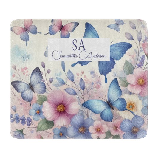 Gepersonaliseerde Wildflower met Monogram & Naam Snijplank (Voorkant)