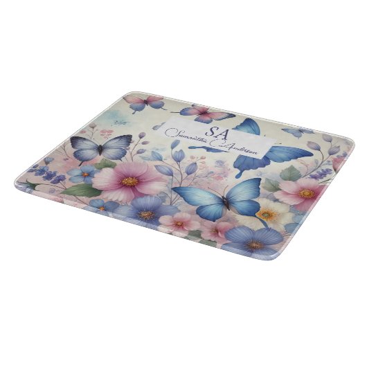 Gepersonaliseerde Wildflower met Monogram & Naam Snijplank (Hoek)