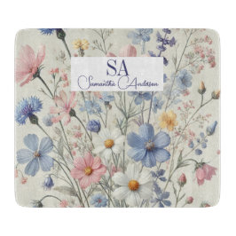 Gepersonaliseerde Wildflower met Monogram & Naam Snijplank