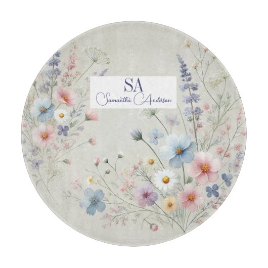 Gepersonaliseerde Wildflower met Monogram & Naam Snijplank (Voorkant)