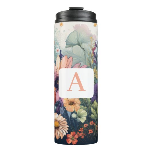 Gepersonaliseerde Wildflower met Monogram Thermosbeker (Voorkant)