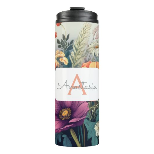Gepersonaliseerde Wildflower met Naam & Monogram Thermosbeker (Voorkant)
