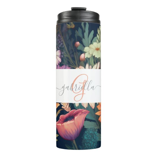 Gepersonaliseerde Wildflower met Naam & Monogram Thermosbeker (Voorkant)