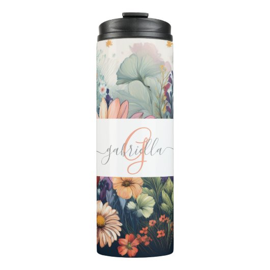 Gepersonaliseerde Wildflower met Naam & Monogram Thermosbeker (Voorkant)