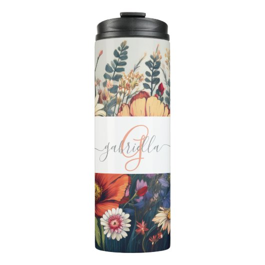 Gepersonaliseerde Wildflower met Naam & Monogram Thermosbeker (Voorkant)