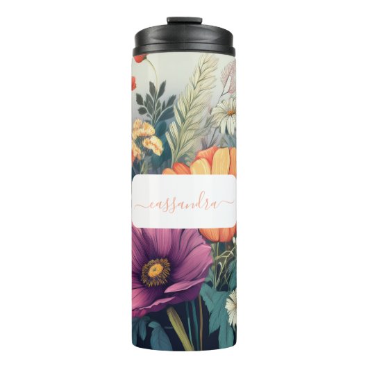 Gepersonaliseerde Wildflower met naam Thermosbeker (Voorkant)