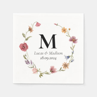 Gepersonaliseerde Wildflower Monogram Bruiloft Ser Servet