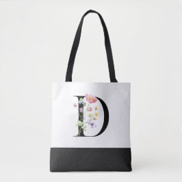 Gepersonaliseerde Wildflower Monogram Letter D Tote Bag