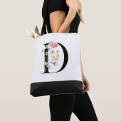 Gepersonaliseerde Wildflower Monogram Letter D Tote Bag (Dichtbij)