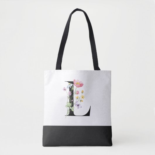 Gepersonaliseerde Wildflower Monogram Letter L Tote Bag (Voorkant)