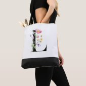 Gepersonaliseerde Wildflower Monogram Letter L Tote Bag (Dichtbij)