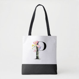 Gepersonaliseerde Wildflower Monogram Letter P Tote Bag