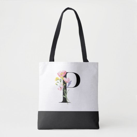 Gepersonaliseerde Wildflower Monogram Letter P Tote Bag (Voorkant)