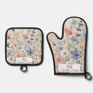 Gepersonaliseerde Wildflower Oven Mitt & Pot Houde Ovenwant & Pannenlap Set