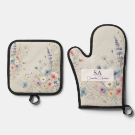 Gepersonaliseerde Wildflower Oven Mitt & Pothouder Ovenwant & Pannenlap Set