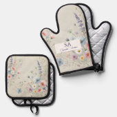 Gepersonaliseerde Wildflower Oven Mitt & Pothouder Ovenwant & Pannenlap Set (Voorkant / Achterkant)