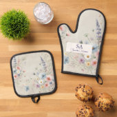 Gepersonaliseerde Wildflower Oven Mitt & Pothouder Ovenwant & Pannenlap Set (Top down)