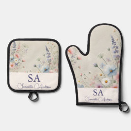 Gepersonaliseerde Wildflower Oven Mitt & Pothouder Ovenwant & Pannenlap Set