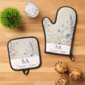 Gepersonaliseerde Wildflower Oven Mitt & Pothouder Ovenwant & Pannenlap Set (Top down)