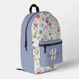 Gepersonaliseerde Wildflower Paarse Monogram Bedrukte Rugzak