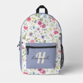 Gepersonaliseerde Wildflower Paarse Monogram Bedrukte Rugzak (Voorkant)