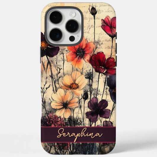 Gepersonaliseerde Wildflower Poppies Donkerrood & Case-Mate iPhone Case (Achterkant)