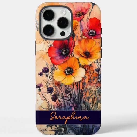 Gepersonaliseerde Wildflower Poppies Donkerrood &  Case-Mate iPhone Case (Achterkant)