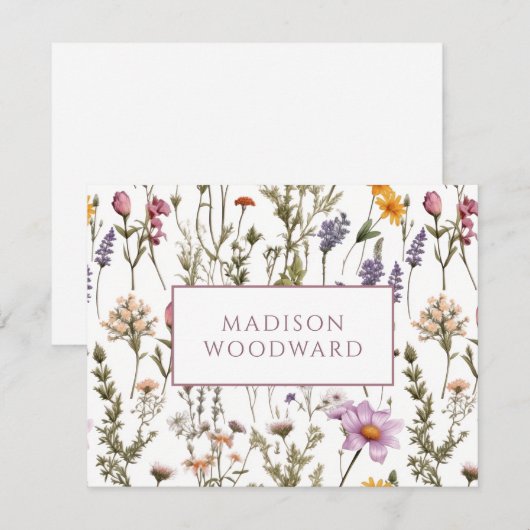 Gepersonaliseerde Wildflower Waterverf Notitiekaartje (Voorkant / Achterkant)