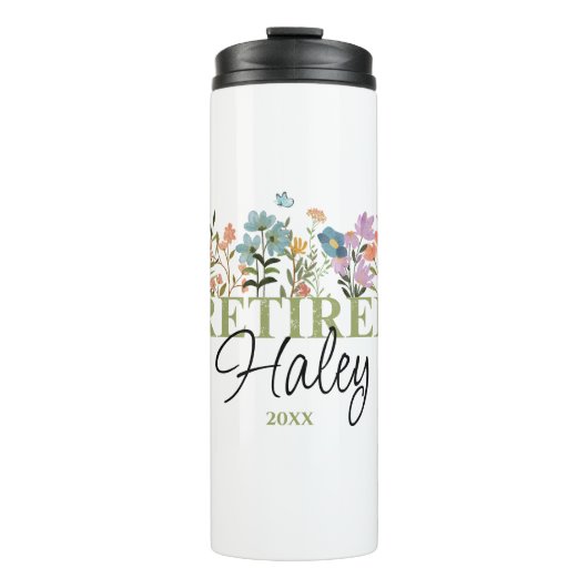 Gepersonaliseerde Wildflowers Pensioen, Bloemen Pe Thermosbeker (Voorkant)