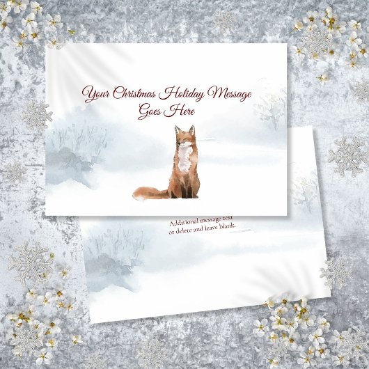 Gepersonaliseerde Winter Fox Elegant Kerstscript Feestdagenkaart