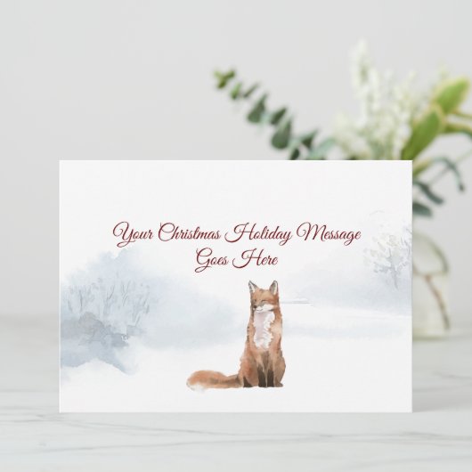 Gepersonaliseerde Winter Fox Elegant Kerstscript Feestdagenkaart (Staand voorkant)