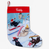 Gepersonaliseerde Winter Fun Kerstmis Skien Labrad Kleine Kerstsok (Voorkant)