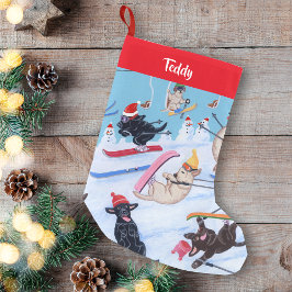 Gepersonaliseerde Winter Fun Kerstmis Skien Labrad Kleine Kerstsok