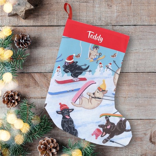 Gepersonaliseerde Winter Fun Kerstmis Skien Labrad Kleine Kerstsok