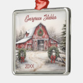 Gepersonaliseerde winter rustieke rode schuur kers metalen ornament (Links)